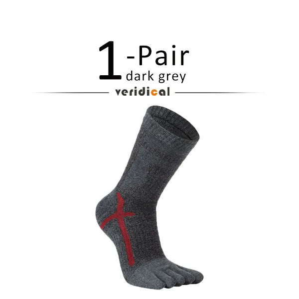 1/3 Pairs Man Sport Toe Terry Socks Long Cotton Compression Towel Bottom Bike Run Outdoor Basketball 5 Finger Calf Socks Damping
