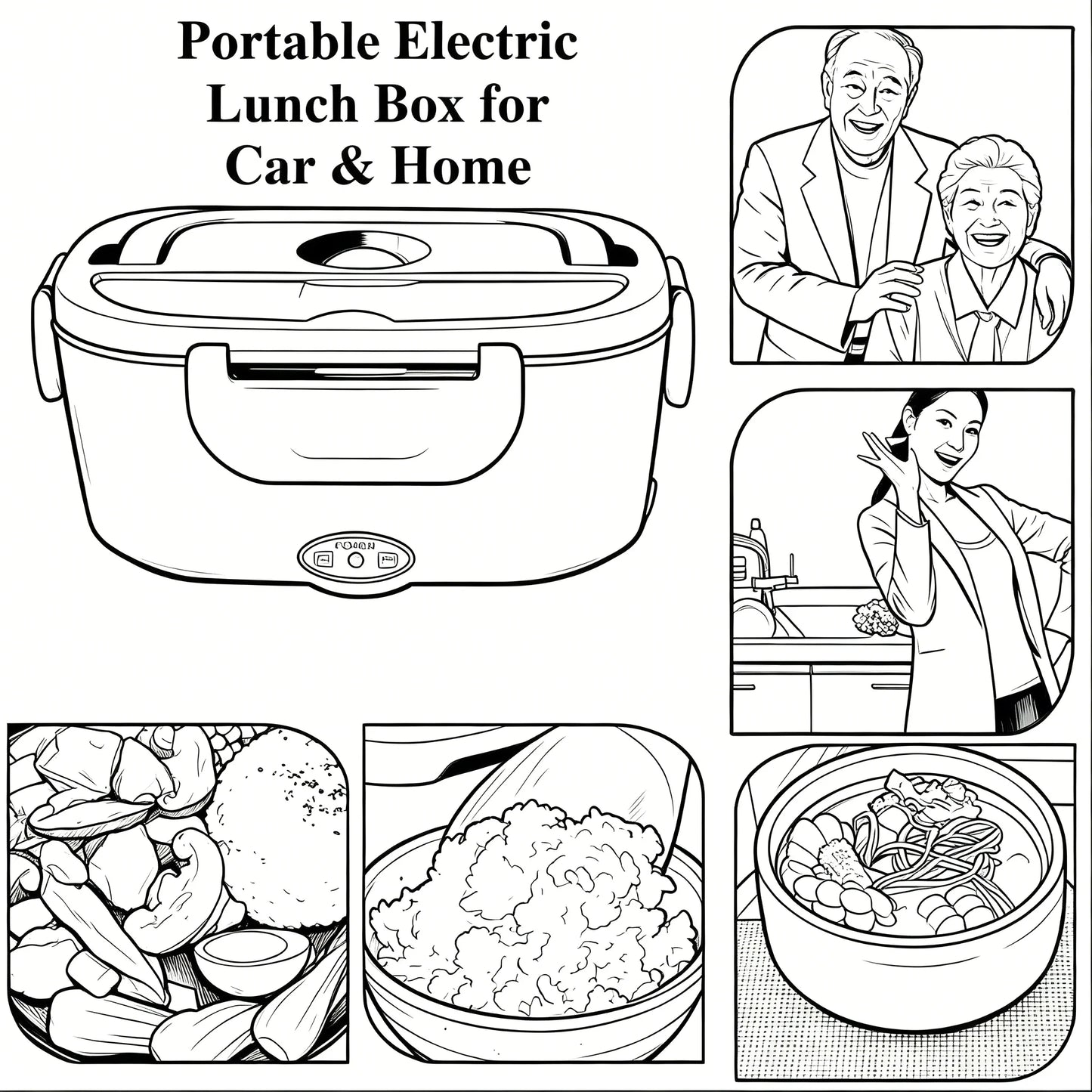 us USA Local Fast Shipping 1.5L Portable Electric Lunch Box, 60W Food Heater for Car & Home, Leak-Proof with Stainless Steel Container, Insulated Heating Student Lunch Box, Hot Waterless Heating Rice Box, 12V/24V Car Plug, In