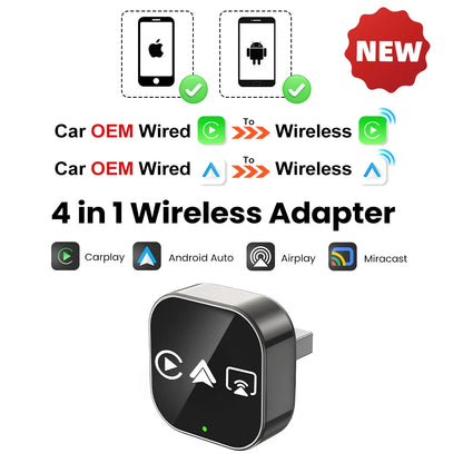 2026 4in1 New Upgrade Carplay Adapter Wireless Android Auto Mirror Link Smart MiNi AI Box USB Plug and Play Auto Connect WiFi