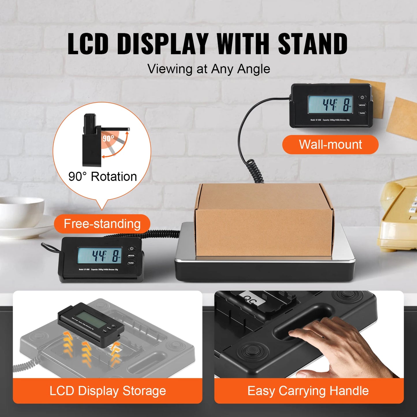 SucceBuy 440lbs Digital Shipping Scale with Timer Tare Function HD LCD Screen Portable Package Postal Scale for Home Post Office