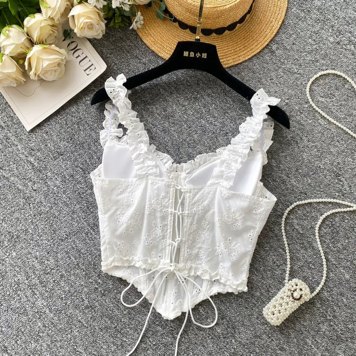 Sweet Heavy Embroidery Hollow out Strap Vest Women Summer Pure Desire Spicy Fibone Slimming Top Women's Faion Outfit