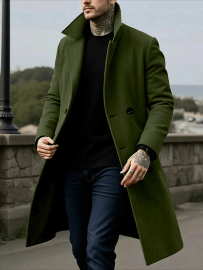 Men's Winter Mid-Length Coat Woolen Warm Coats Lining Double Breasted Lapel Jacket Street Wear Men's Clothing Outerwears