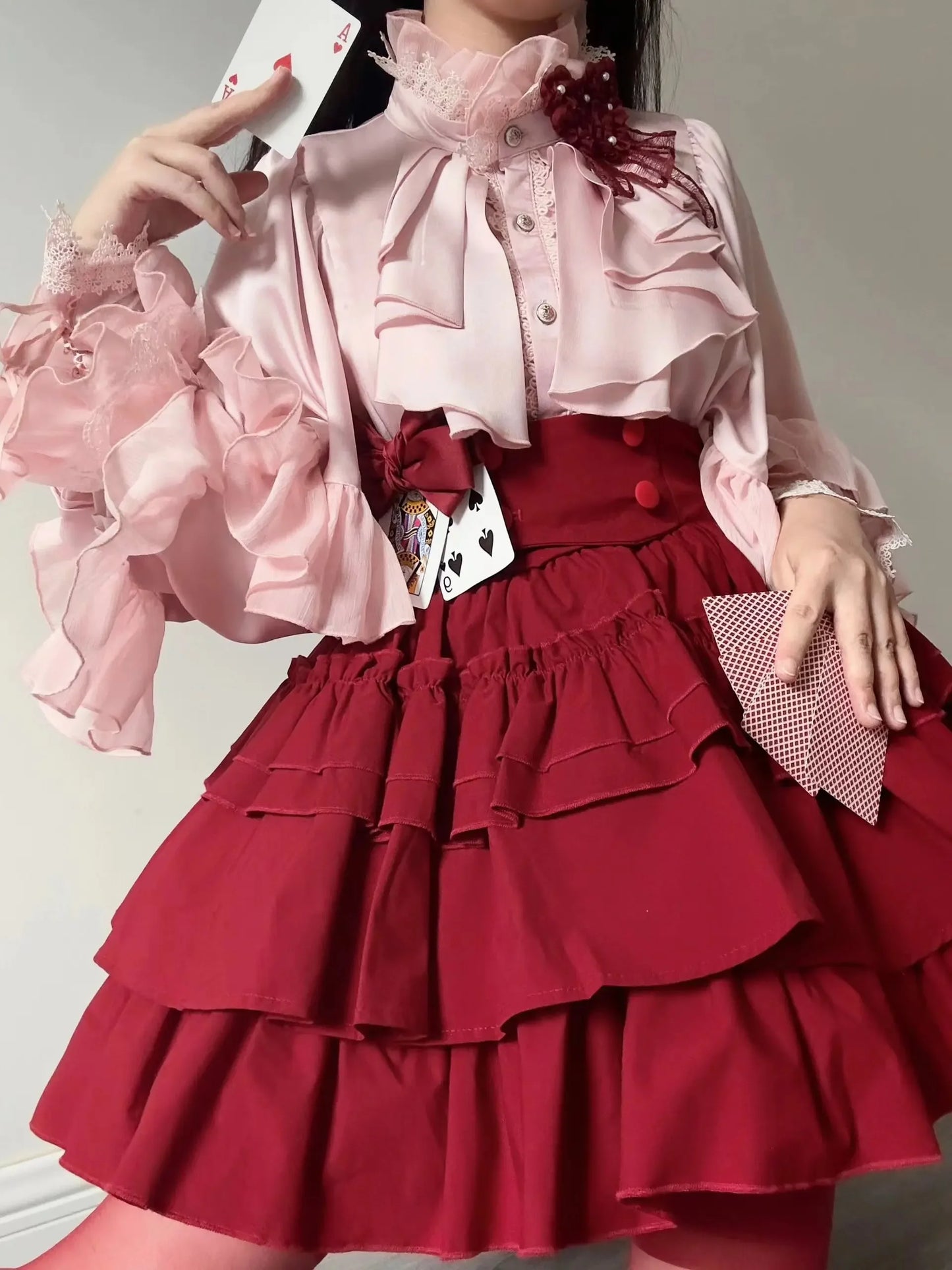 Gothic Style Batwing Sleeve Shirt Women Lolita Loose Spring Autumn Ladies Elegant Red and Black Top Blouse Solid Color Blouse