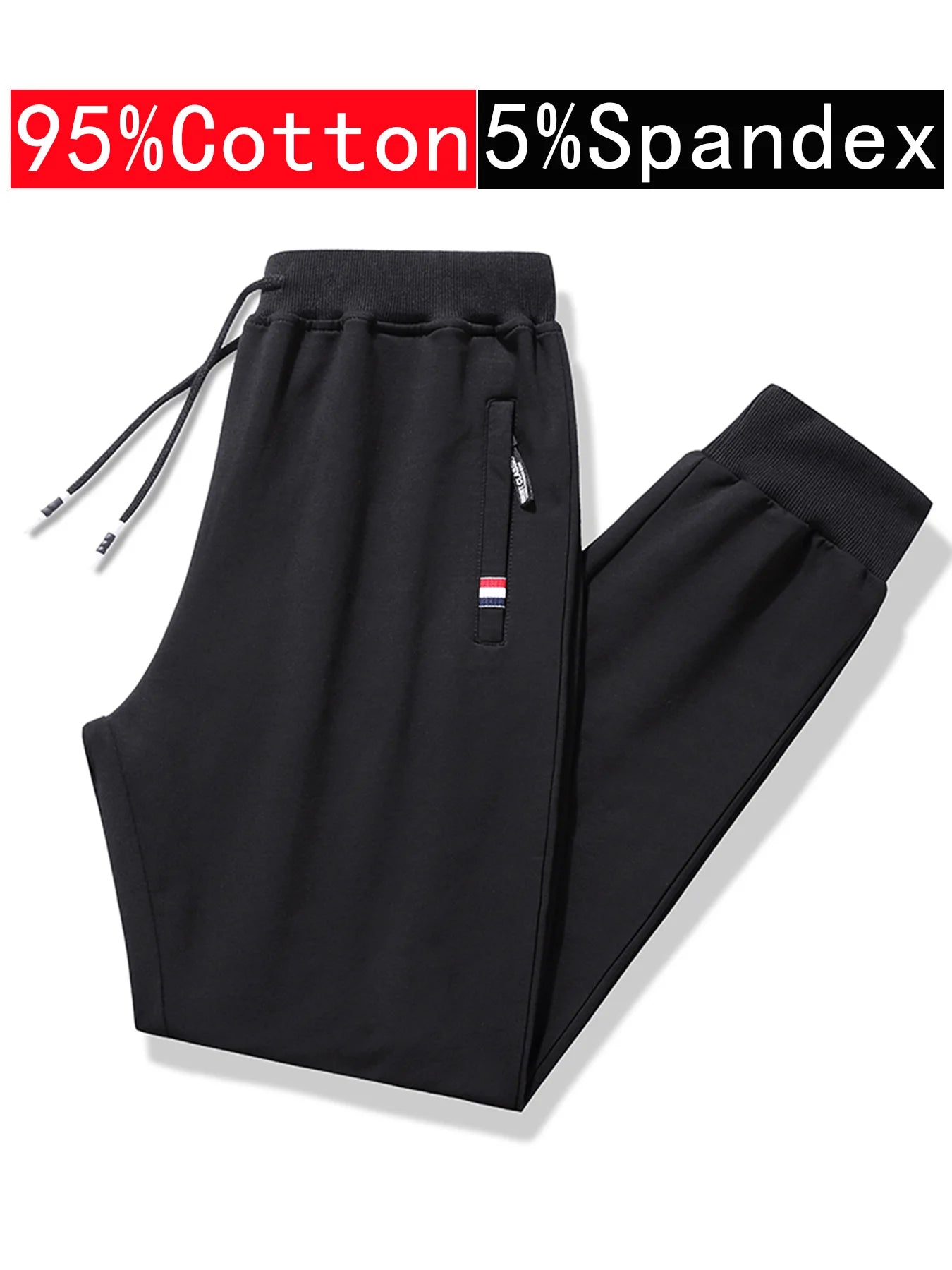 2-piece Black Pants Autumn Men's Stretch Belt Zipper Pocket Jogging Elastic Cotton Fitness Sport Suitable Gym Hiking Daily Wear