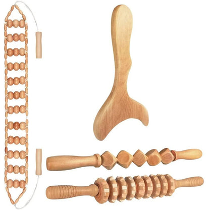 Wood Therapy Massage Tools, Wood Lymphatic Drainage Massage Tools Set for Body Sculpting, Maderoterapia Kit for Anticellulite