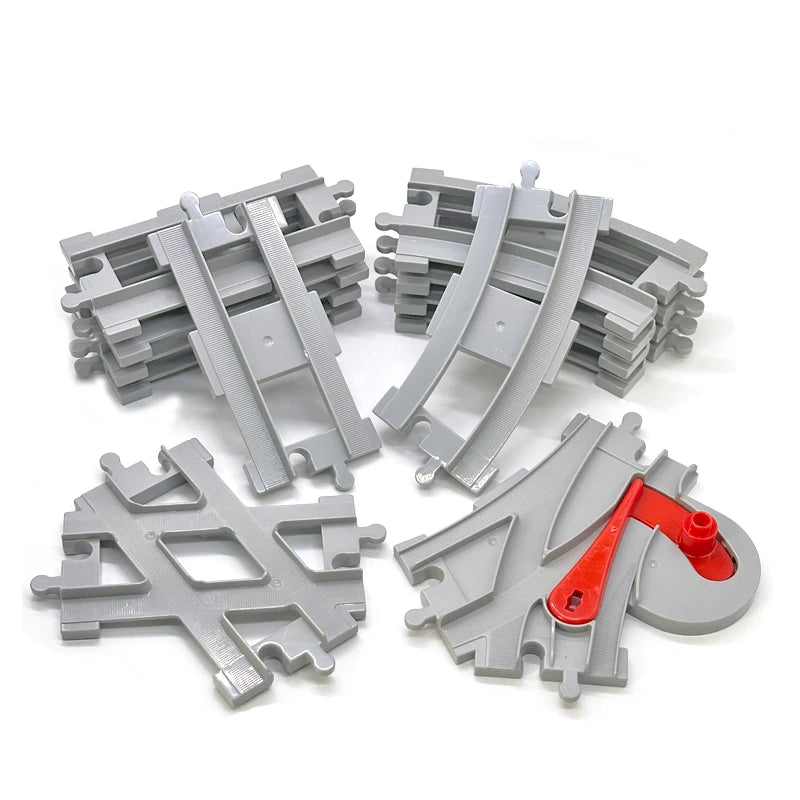 Big Size Building Blocks Train Railway Transport Set Track Parts Electric Locomotive DIY Assemble Interaction Toys For Children