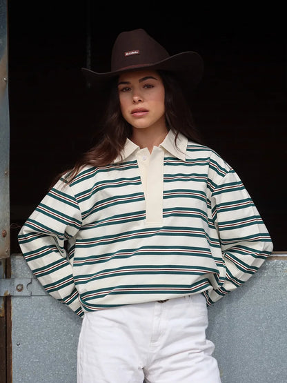 Casual Striped  Shirt Women's Loose Long Sleeve Classic Style American Leisure T-Shirt for Autumn New Arrival
