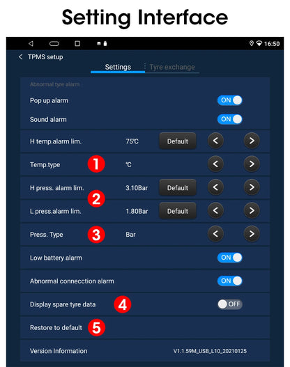 JMCQ USB Android TPMS Tire Pressure Monitoring System Display Alarm System Internal External 5 Sensors For Car Navigation Radio