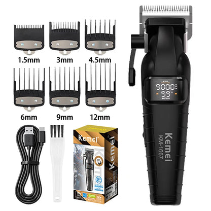 Kemei KM-1667 Trimmer Professional 10W 9000RPM Motor Rechargeable Hair Clippers DLC blades LED Display Trimmer Man