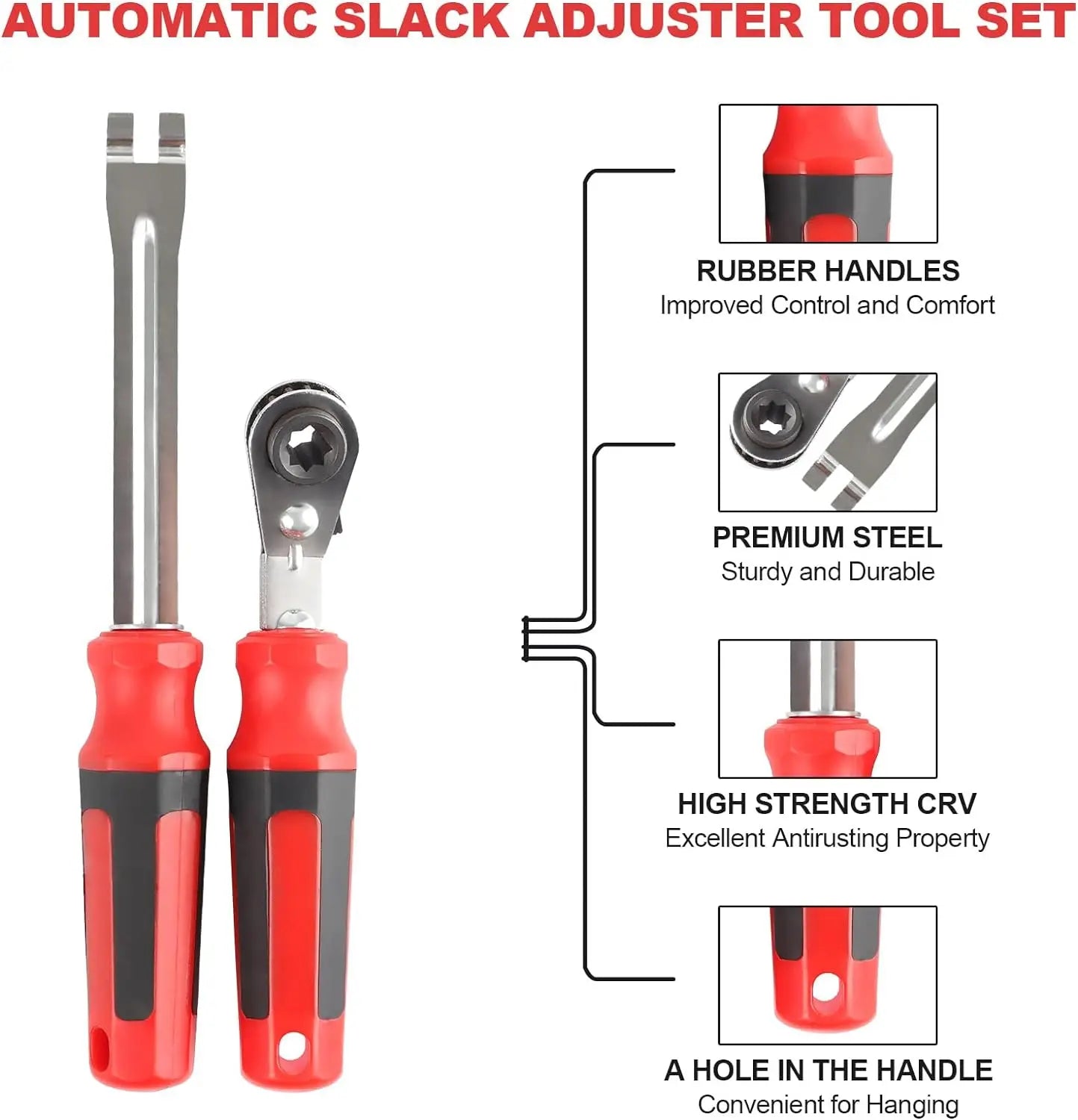 2 Piece Automatic Slack Adjuster Release Tool Car Repair Tool Set Comfortable Grip Efficient Slip Resistant For Trucks Trailers