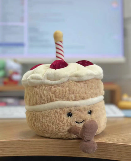 High Quality Smile Cake Plush Toys Soft Stuffed Dessert Dolls with Candle Cherry Birthday Xmas Gift For Kids Cuddly Party Decor