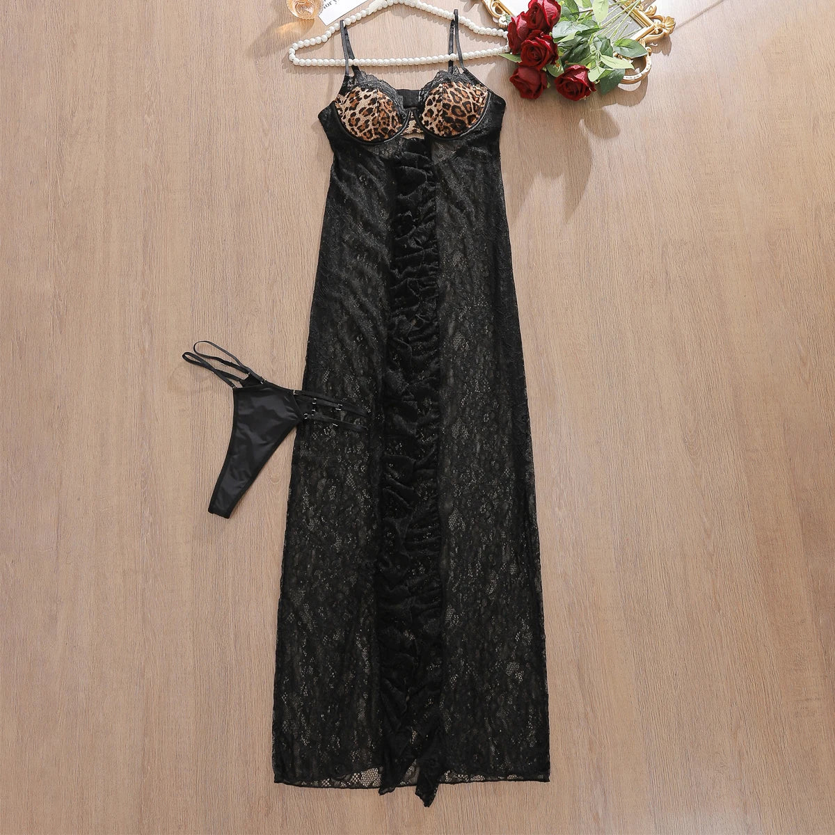 2025 New Sexy Fashion Leopard Print Bra Camisole Vest see-through Lace Hem Erotic Lingerie Panties two-piece Set