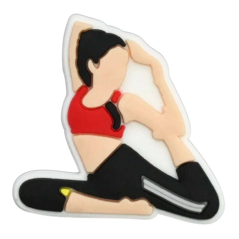 26-100Pcs I Love Yoga Sports PVC Shoe Charms Yoga Postures Woman Sandals Buckle Accessories For Birthday Gifts