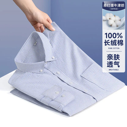 100% Cotton Men's Oxford Shirts Spring Autumn Long Sleeve Basic Casual Solid Striped Button Down Social Business Formal Plus 5XL