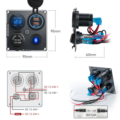 Dual Port Usb 36W On Off Digital Led Voltmeter For Car Splitter Cigarette Lighter Socket 12V QC Adapter 3.0 Quick Phone Charger