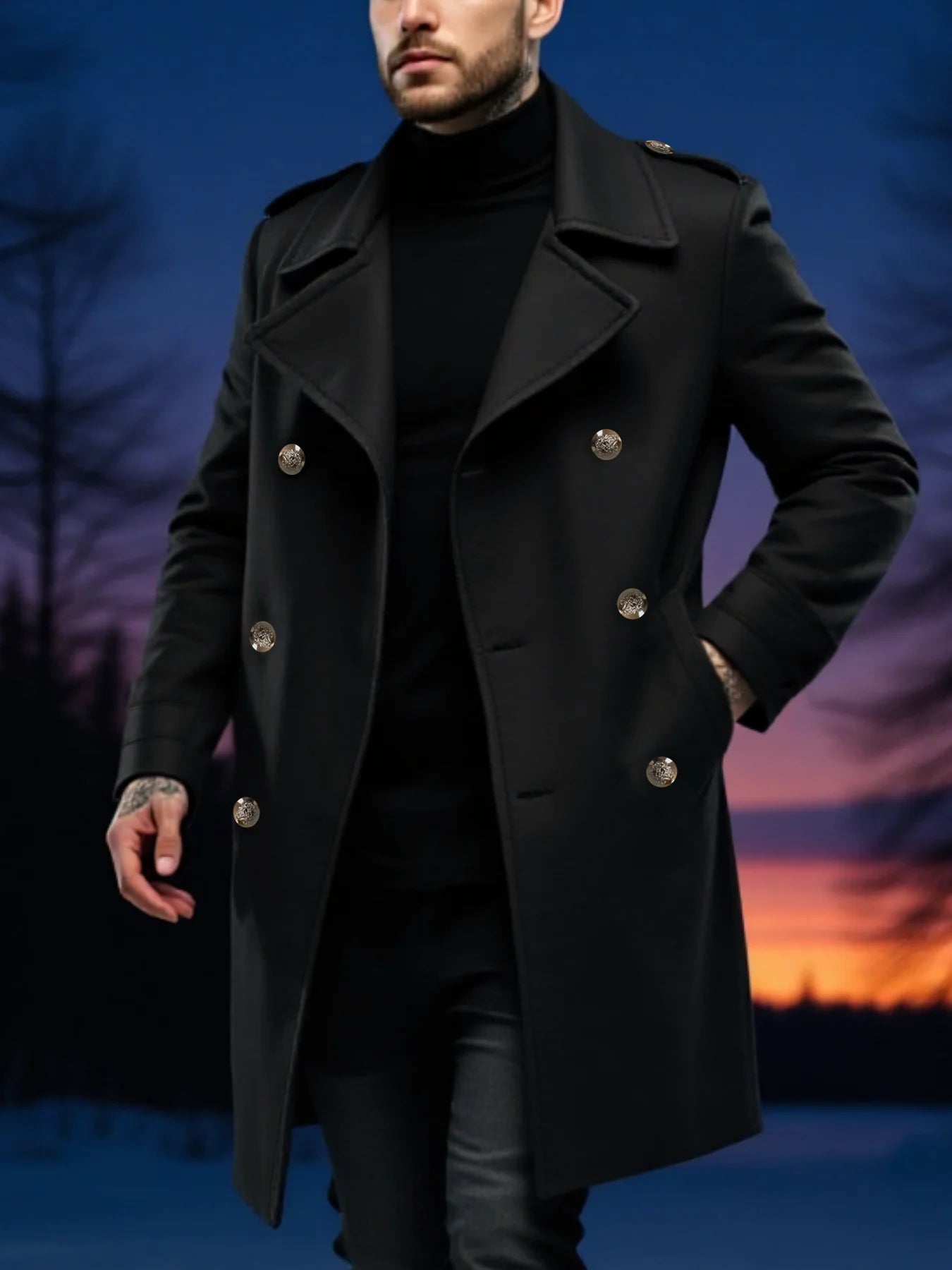 Men's Double-Breasted Winter Overcoat with Thickened Lining, Warm Long Trench Style Coat, Street Popular Fashion Item