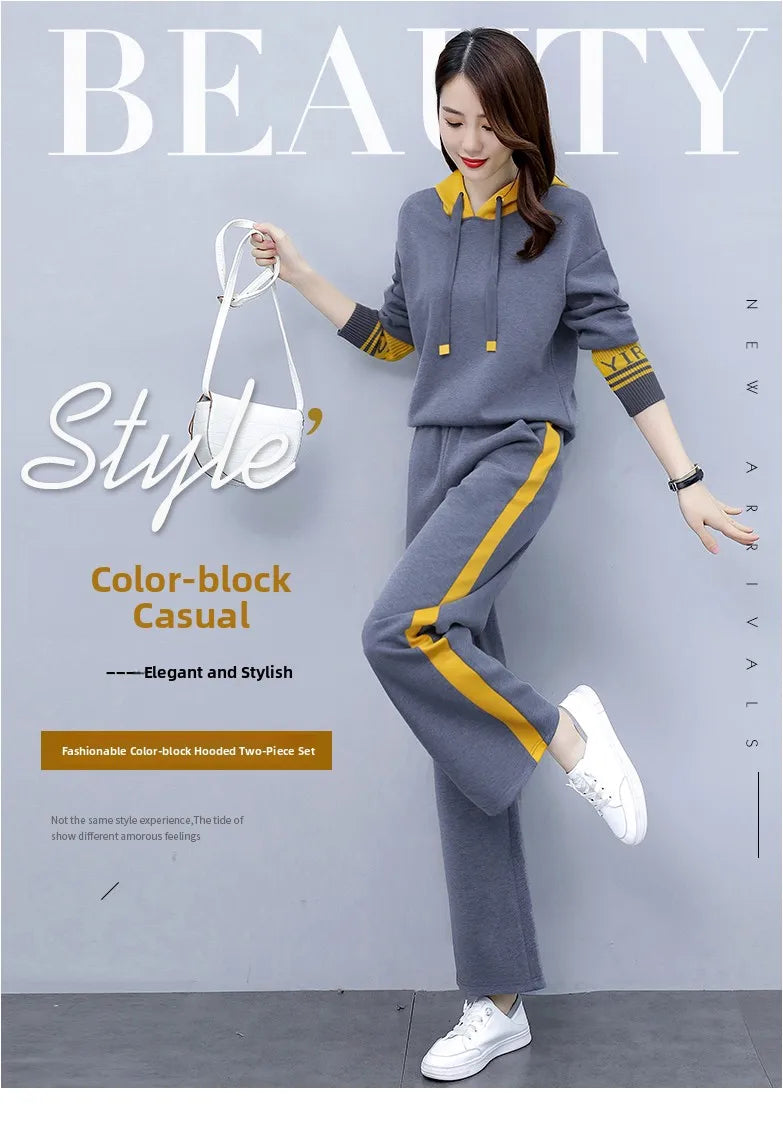 Fashionable Casual Sportswear Set Women's Hoodie And Wide Leg Pants Slimming Two Piece Suit Spring Autumn New Arrival