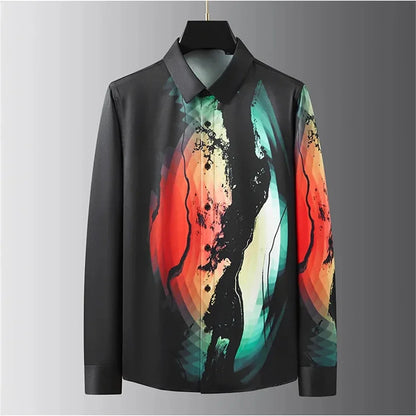 2025 Luxury letter-printed shirt for men, long-sleeved, fitted casual shirt, high-quality, fashionable, oversized men's clothing