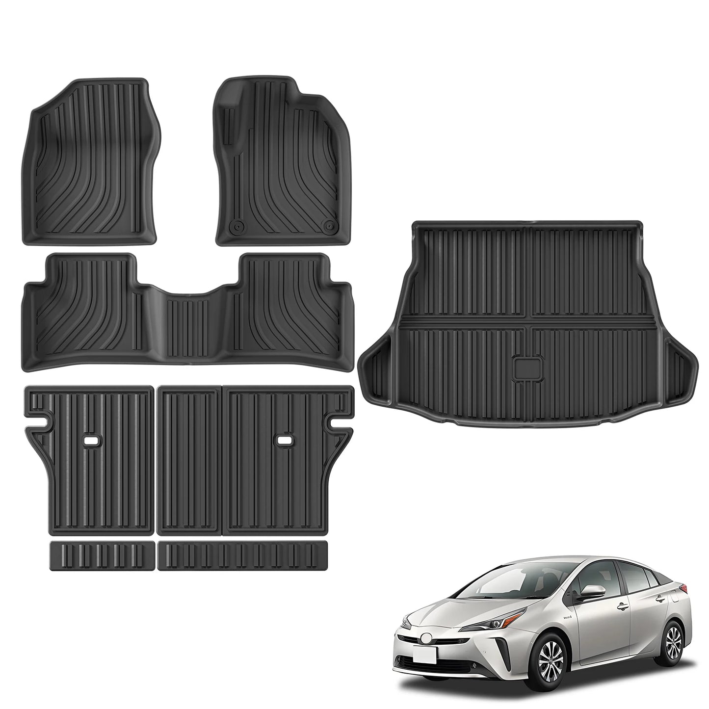 Right Drive for Toyota Prius 50Series (Hybrid Version) 2017-2021 Car Floor Mats Cargo Liner Trunk Pad TPE 3D Accessories BLACK