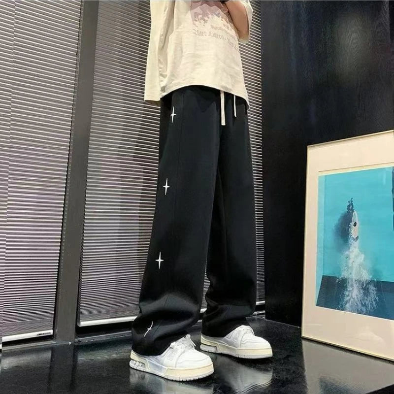 Trendy Star Pattern Jogger Pants Thick Fleece Lining Relaxed Modern Fit Autumn Winter Sports Casual Trousers for Men