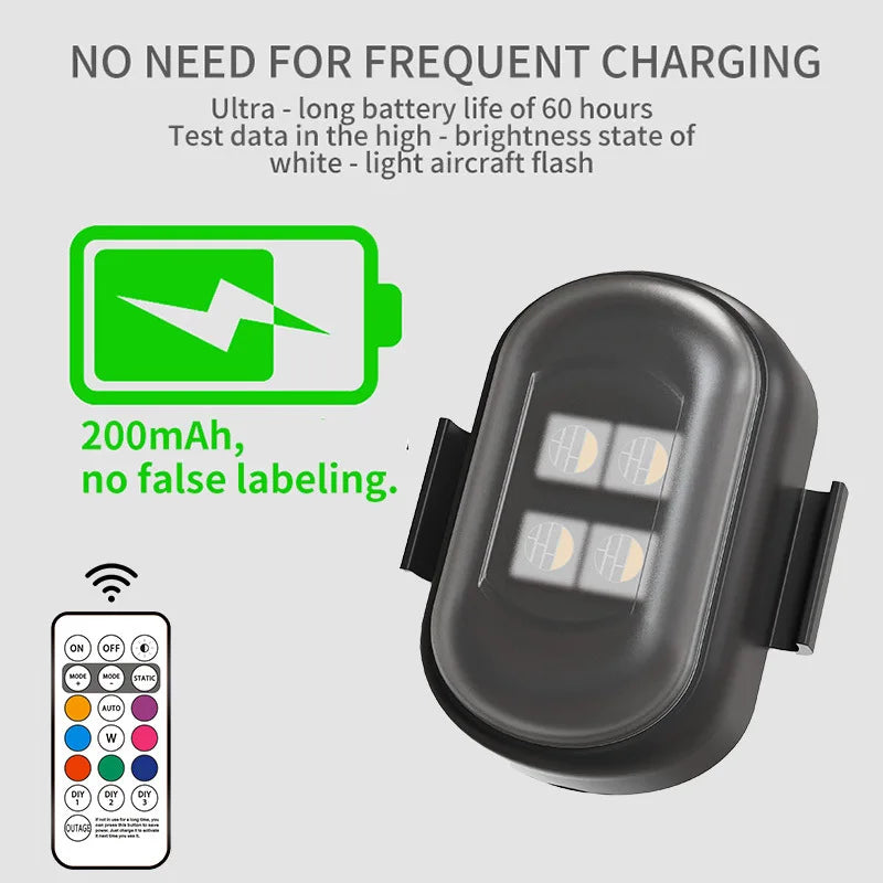 RGB Led Car Strobe Lights Motorcycle LED Flash Position Wireless Light Aircraft Airplane Helicopter Warning Lights Accessories