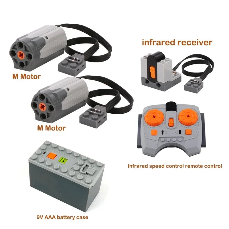 MOC Power Functions Set M Motor Battery Box IR Remote Receiver Technical Building Blocks Modified Parts For RC Car Robot Model