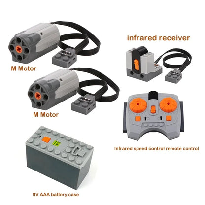 MOC Power Functions Set M Motor Battery Box IR Remote Receiver Technical Building Blocks Modified Parts For RC Car Robot Model