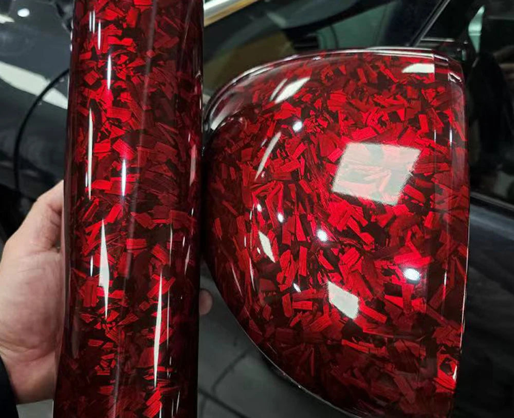 Glossy Red Forged Carbon Fiber Vinyl Wrap Film Self Adhesive Waterproof Decal Sticker For Car Motorcycle Scooter Auto Accessorie