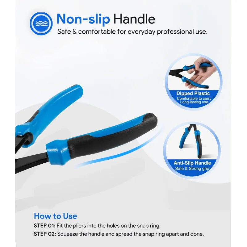 Angled U-Joint Snap Ring Pliers 8'' Fit for Automotive and Medium Duty Trucks, Cars, Equipment, and ATV/UTV,   #70301