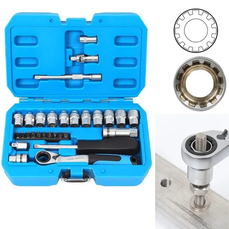 29PCS Ratchet Socket Wrench Kit Car Repair Tool Set 12Point Torque Wrench Combo Automotive Maintenance Tools