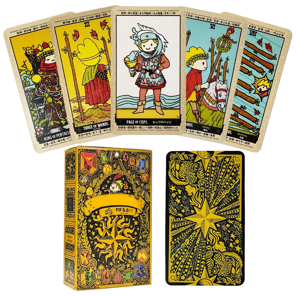6*10.2cm Cute Anime Tarot Cards 80pcs Pocket Size Kawaii Healing Style Tarot Deck for Beginners Fortune Telling Board Game