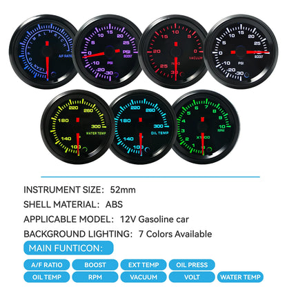 Dofi 2" 52mm 7 Colors LED Dual Display Boost Water Oil Temp Oil Pressure Voltmeter Air Fuel Ratio EGT Tachometer Car Gauge