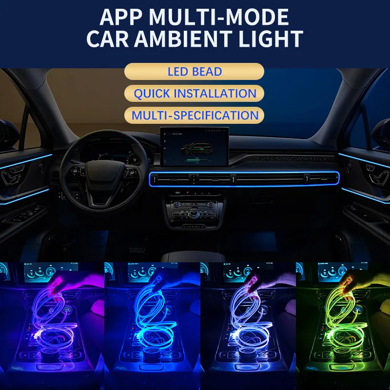 Car Interior Led Decorative Lamp Remote App EL Wiring Neon Strip For Auto DIY Flexible Ambient Light USB Party Atmosphere Diode
