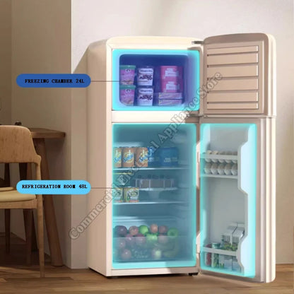 Refrigerator Retro-Style Viral Double-Door Separate Fridge And Freezer Compartments Energy Efficient Mini Refrigerator