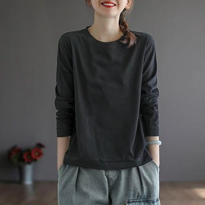 Retro Star Moon Pure Cotton Long Sleeve Pink Anti-Aging T-Shirt Women Loose Fashionable Spring Autumn Ladies Base Shirt Top