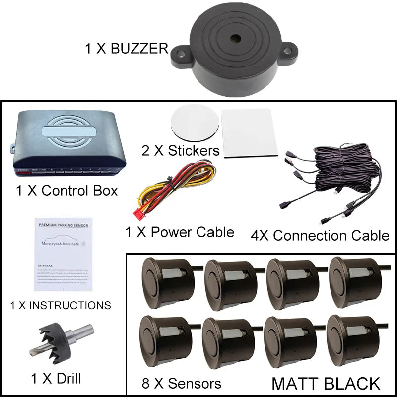 Universal 8 Sensor Parking Kit 22mm 12V Car Truck Buzzer Alarm Reverse Backup Radar Detection System