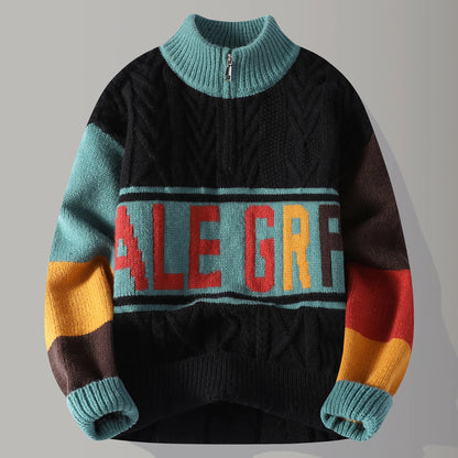 Autumn/winter Fashion Trend Retro Sports Thickened Warm Knitted Sweater Men's Loose Comfortable Large Size High Quality Sweater