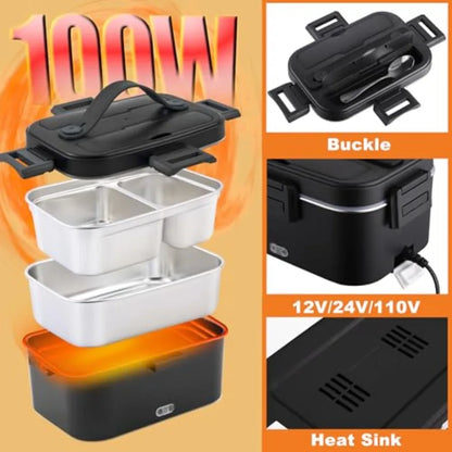 Electric Lunch Box for Adults 100W with 2 Stainless Steel Containers, 1.8L Heated Lunch Boxes for Men, Food Heater Portable 12/