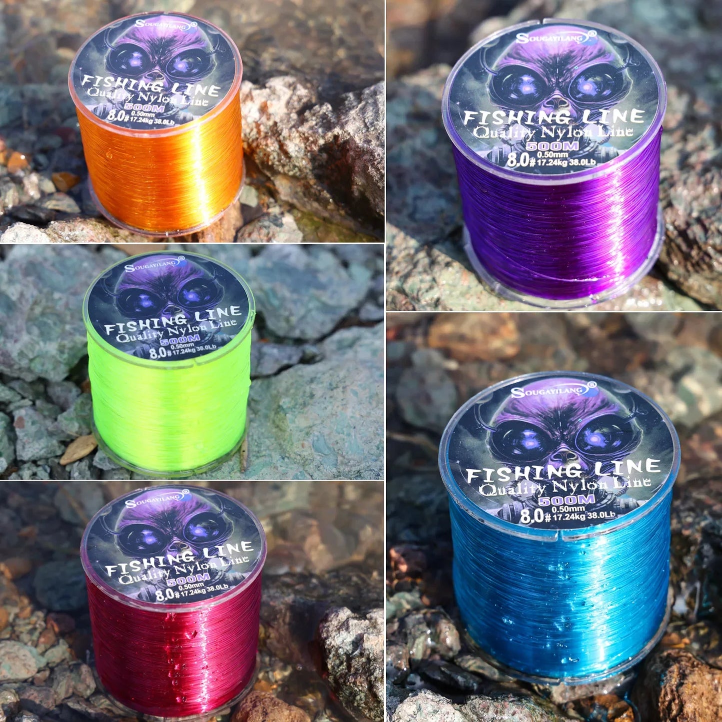 Sougayilang Nylon Fishing Line Strong Tensile and Wear-resistant Fishing Line 500m Capacity Freshwater Saltwater Fishing Line