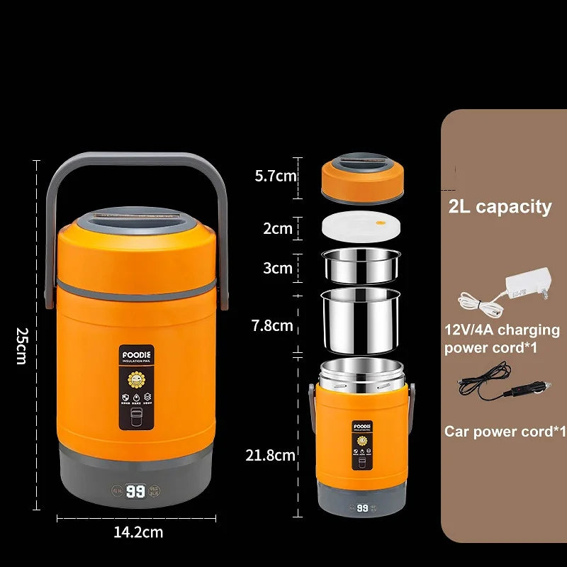 12V/1.6L Car Electric Lunch Box Multifunction Rice Cooker Portable 304 Stainless Steel Double Layer Linner Keep Warm Bento Box