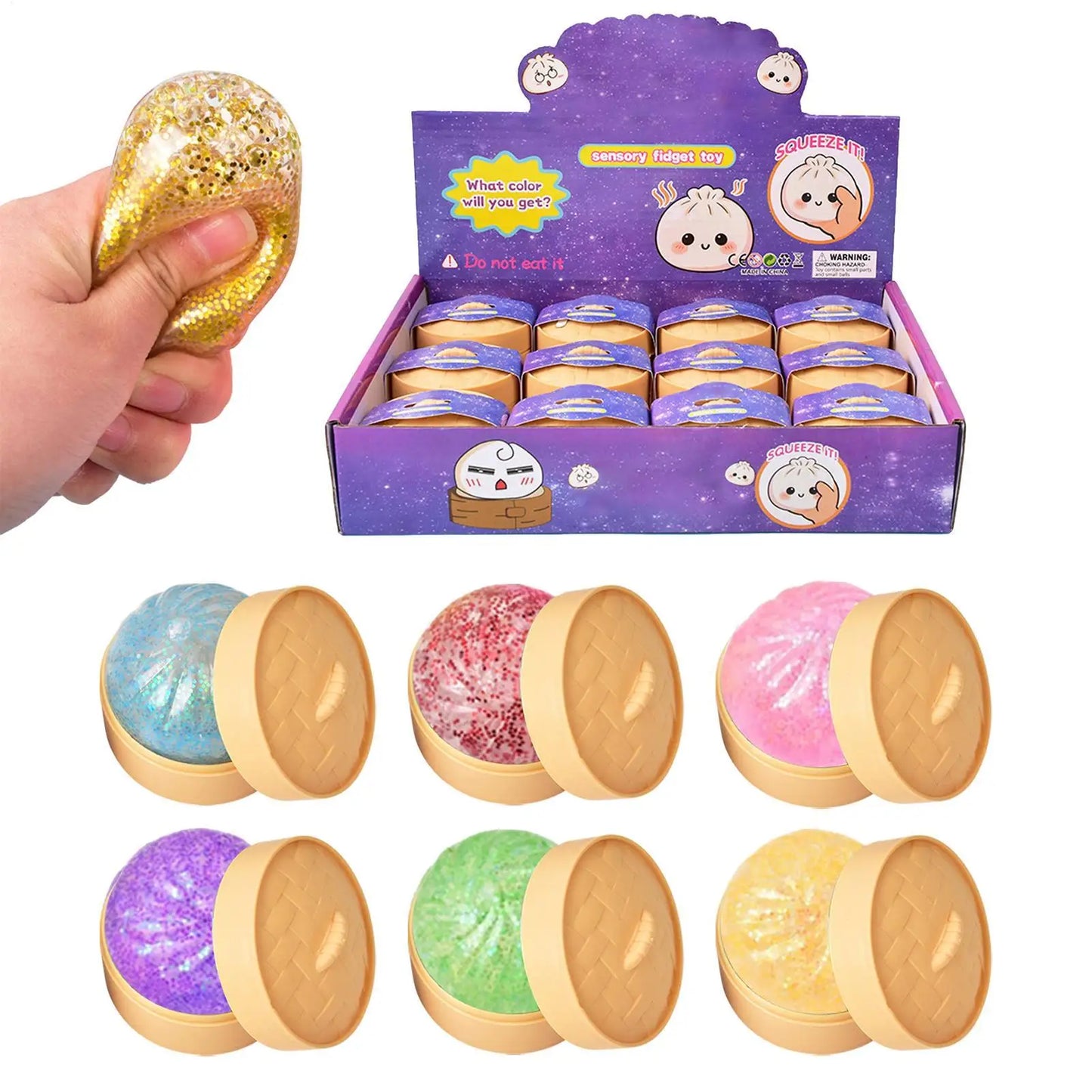 12pcs Small Colorful Dumpling Squishes Stress Balls Fidget Sensory Toys Simulation Food Squishies Bun Squeeze Dough Ball Gifts