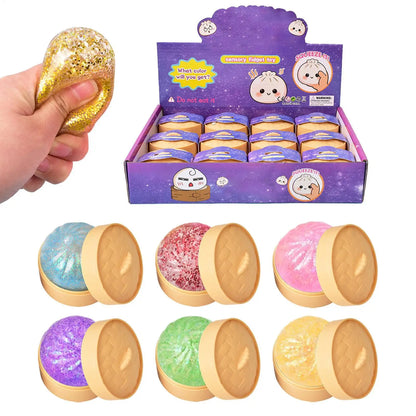 12pcs Small Colorful Dumpling Squishes Stress Balls Fidget Sensory Toys Simulation Food Squishies Bun Squeeze Dough Ball Gifts