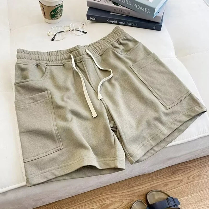 Summer Drawstring Multi-pocket Gym Baggy Shorts Men's Breathable Sports Fitness Y2K Bermudas High Street Casual Short Pants