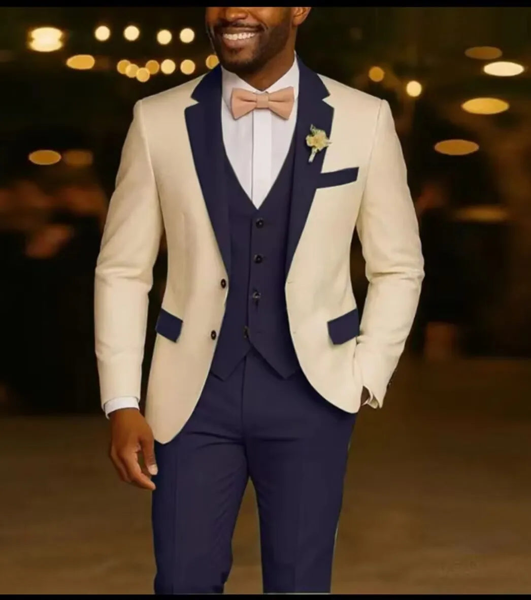 Wedding Men Suits 2 Pieces Notched Lapel Single Breasted Prom Suit for Man Tuxedo Slim Fit Blzer Jacket+Vest+Pants Customized