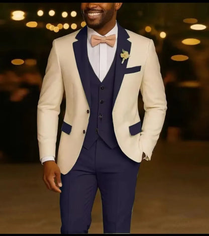 Wedding Men Suits 2 Pieces Notched Lapel Single Breasted Prom Suit for Man Tuxedo Slim Fit Blzer Jacket+Vest+Pants Customized