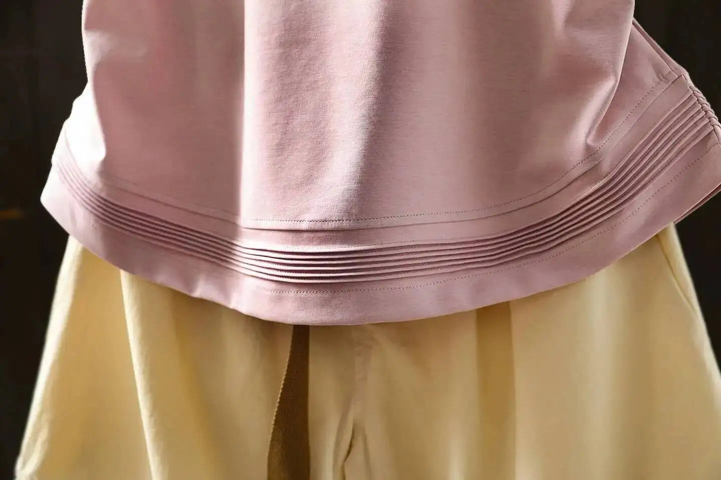 Pink Short-sleeve Women Top 2026 Stylish Summer New Design Pleated Hem Loose T-shirt ZF2158