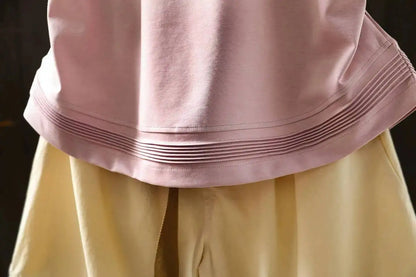 Pink Short-sleeve Women Top 2026 Stylish Summer New Design Pleated Hem Loose T-shirt ZF2158
