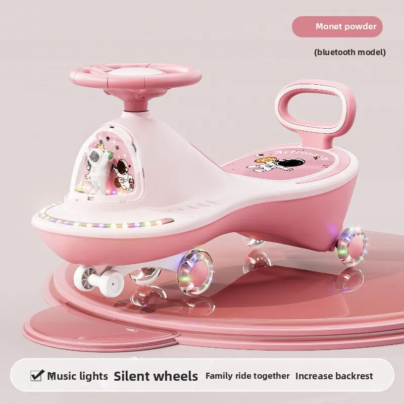 Children Wobble Car Anti Tip Swing Ride TwinSeat Unisex Silent Flashing Wheels Ages 1 9 Children's Wiggle Car