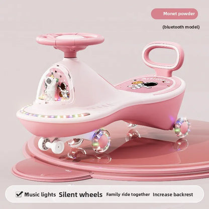 Children Wobble Car Anti Tip Swing Ride TwinSeat Unisex Silent Flashing Wheels Ages 1 9 Children's Wiggle Car