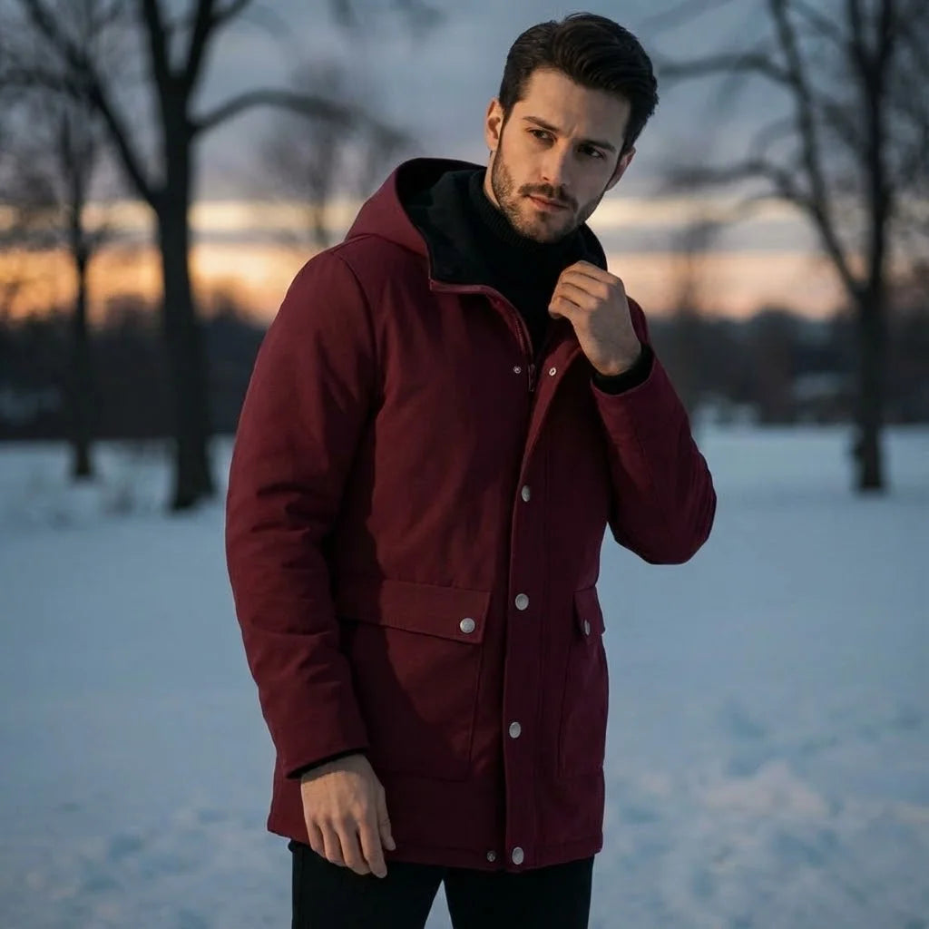 Men's New Hooded Winter Jacket, Premium Faux Suede Padded Lined Zippered Coat - Ultra Warm Urban Style for Chilly Days